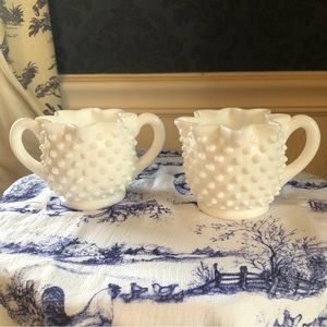 Milk glass hobnail sugar and creamer set